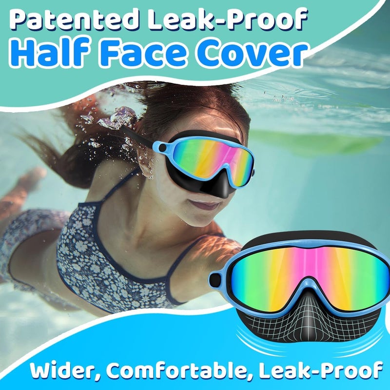 Vvinca Swim Goggles with Nose Cover, 2 Pack Wide View Diving Mask Anti-Fog UV No Leak Toddlers Swimming Goggles for Kids 3-15 - Image 4
